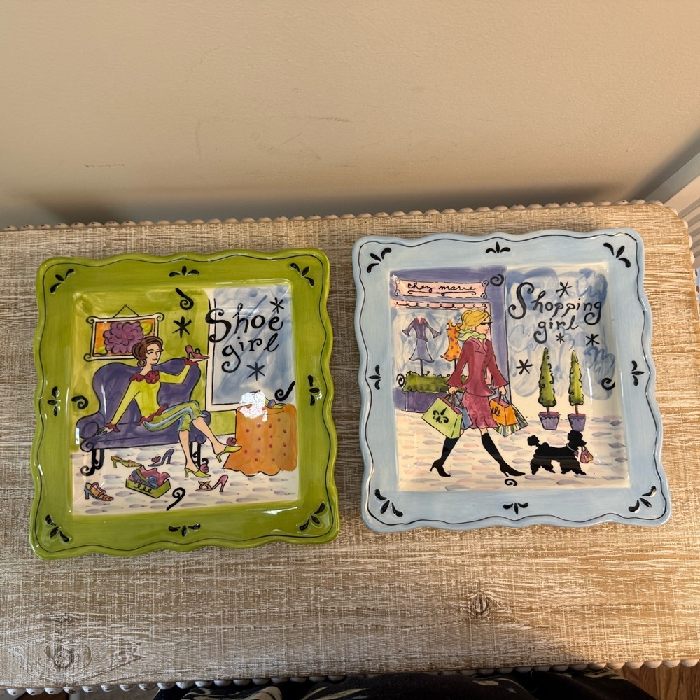 Dansk Certified International Jennifer Brinley Shopping & Shoe Girl Plates,  9"